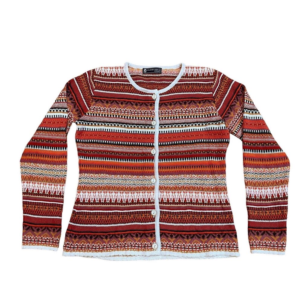 Women's Alpaca Multicolor Patterned Cardigan 100% Baby Alpaca Fiber Sweater